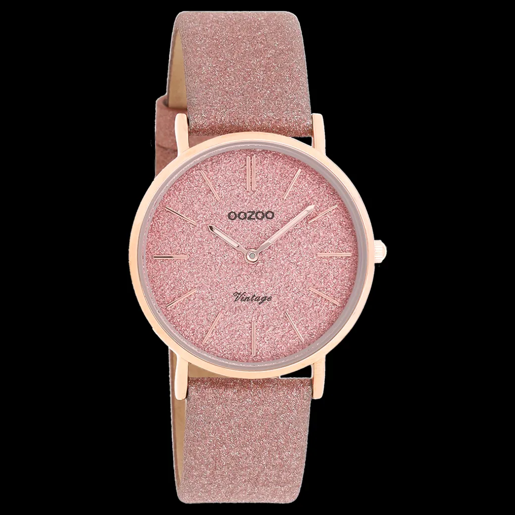 Rosé goudkleurige OOZOO horloge met oud roze leren band - C20201