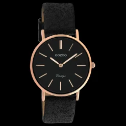Rosé goudkleurige OOZOO horloge met zwarte leren band - C20159