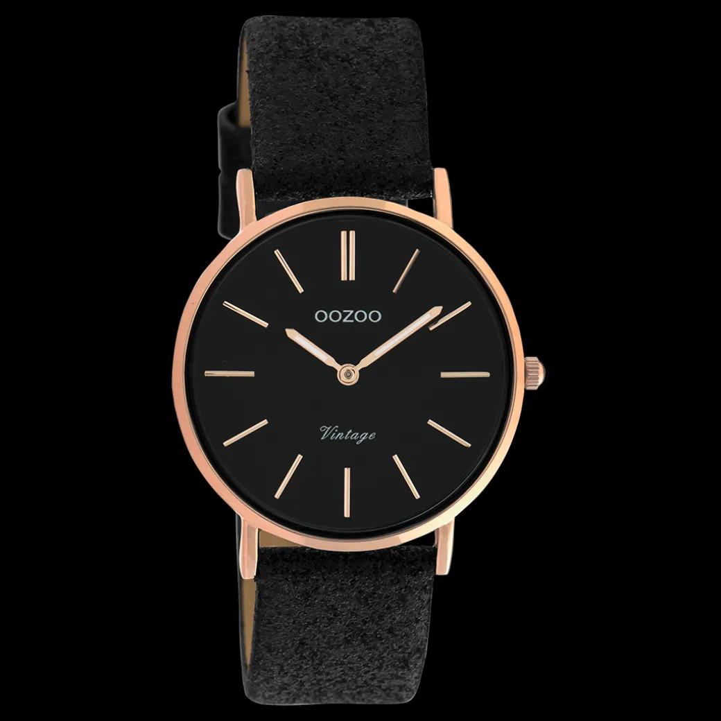Rosé goudkleurige OOZOO horloge met zwarte leren band - C20159
