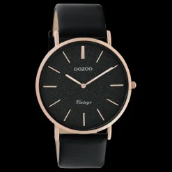 Rosé goudkleurige OOZOO horloge met zwarte leren band - C20169