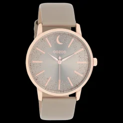 Rosé goudkleurige OOZOO horloge met taupe leren band - C11041