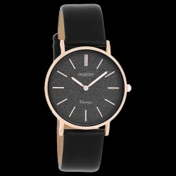 Rosé goudkleurige OOZOO horloge met zwarte leren band - C20209