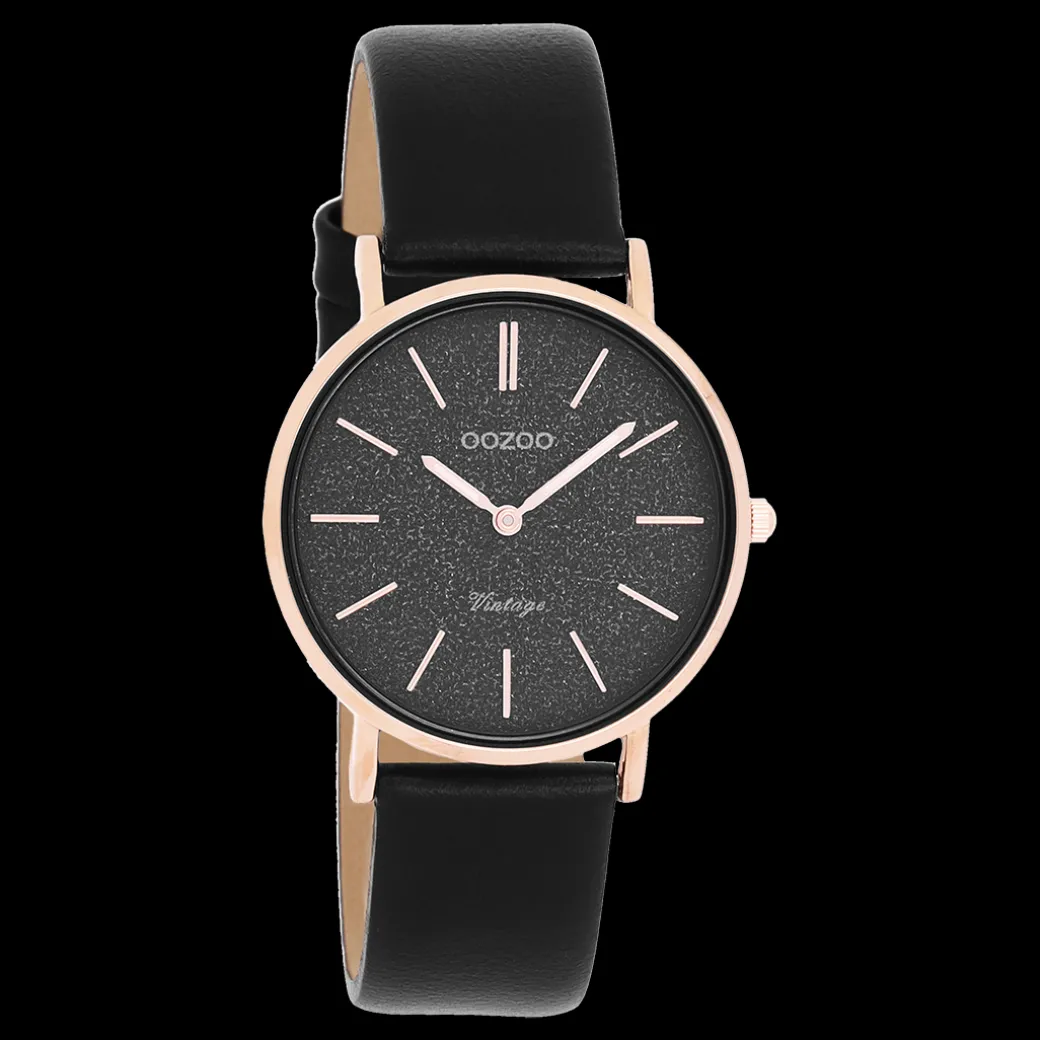 Rosé goudkleurige OOZOO horloge met zwarte leren band - C20209