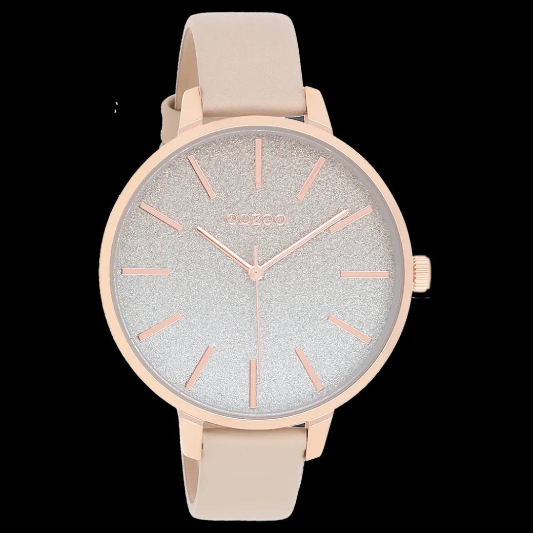 Rosé goudkleurige OOZOO horloge met licht taupe leren band - C11030
