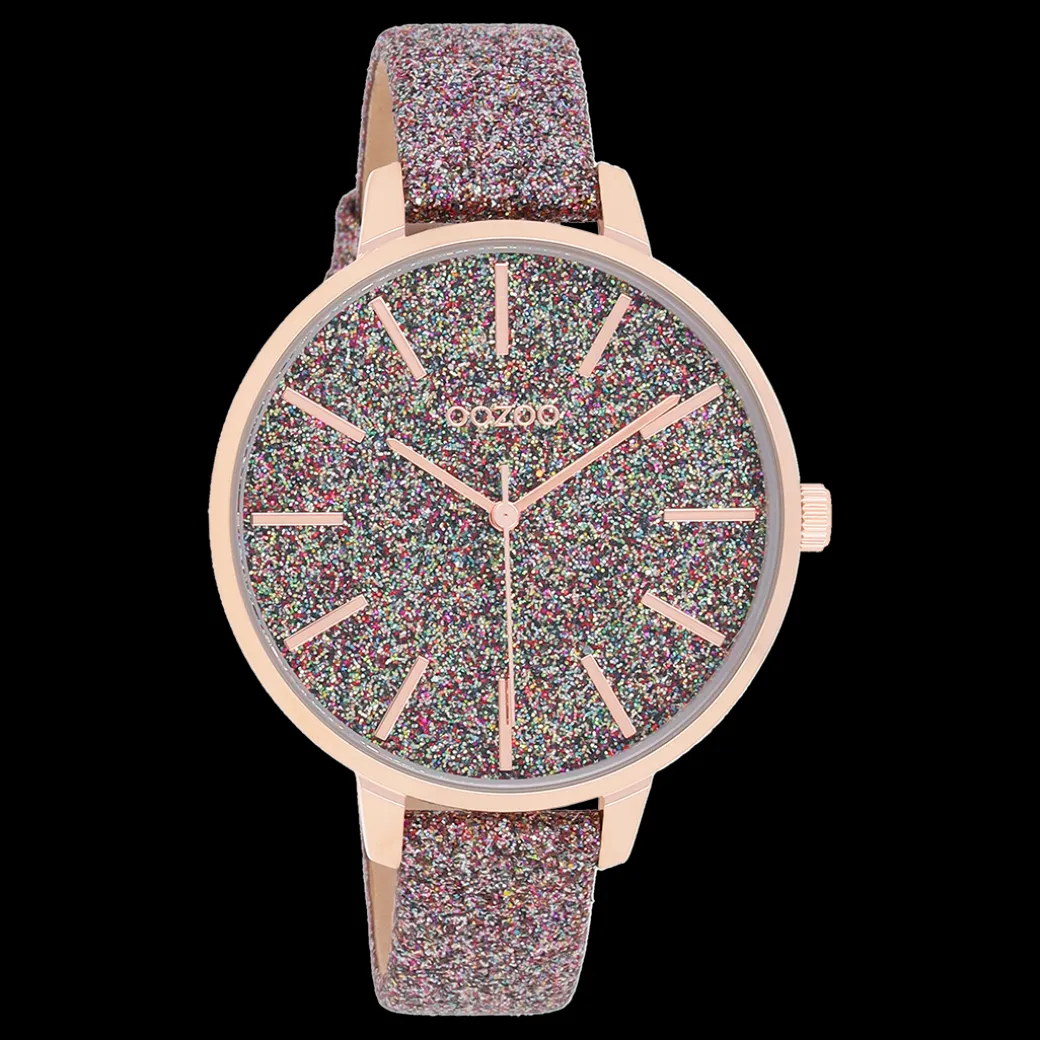 Rosé goudkleurige OOZOO horloge met multicolor leren band - C11032