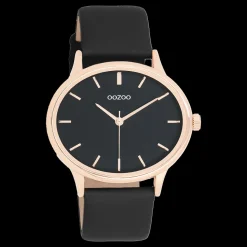 Rosé goudkleurige OOZOO horloge met zwarte leren band - C11054