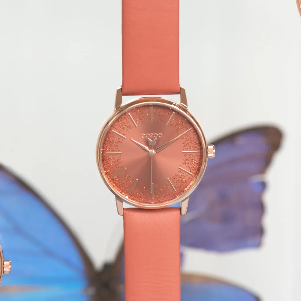 Rosé goudkleurige OOZOO horloge met abrikoos goudkleurige leren band - C10934