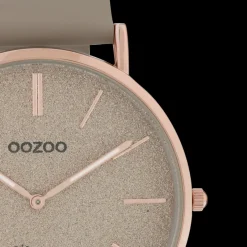 Rosé goudkleurige OOZOO horloge met taupe leren band - C20167