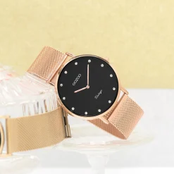 Rosé goudkleurige OOZOO horloge met metalen mesh armband - C20239