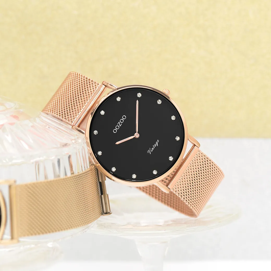 Rosé goudkleurige OOZOO horloge met metalen mesh armband - C20239