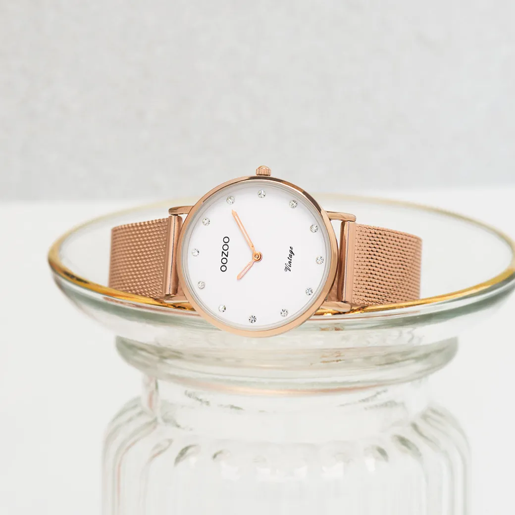 Rosé goudkleurige OOZOO horloge met metalen mesh armband - C20243