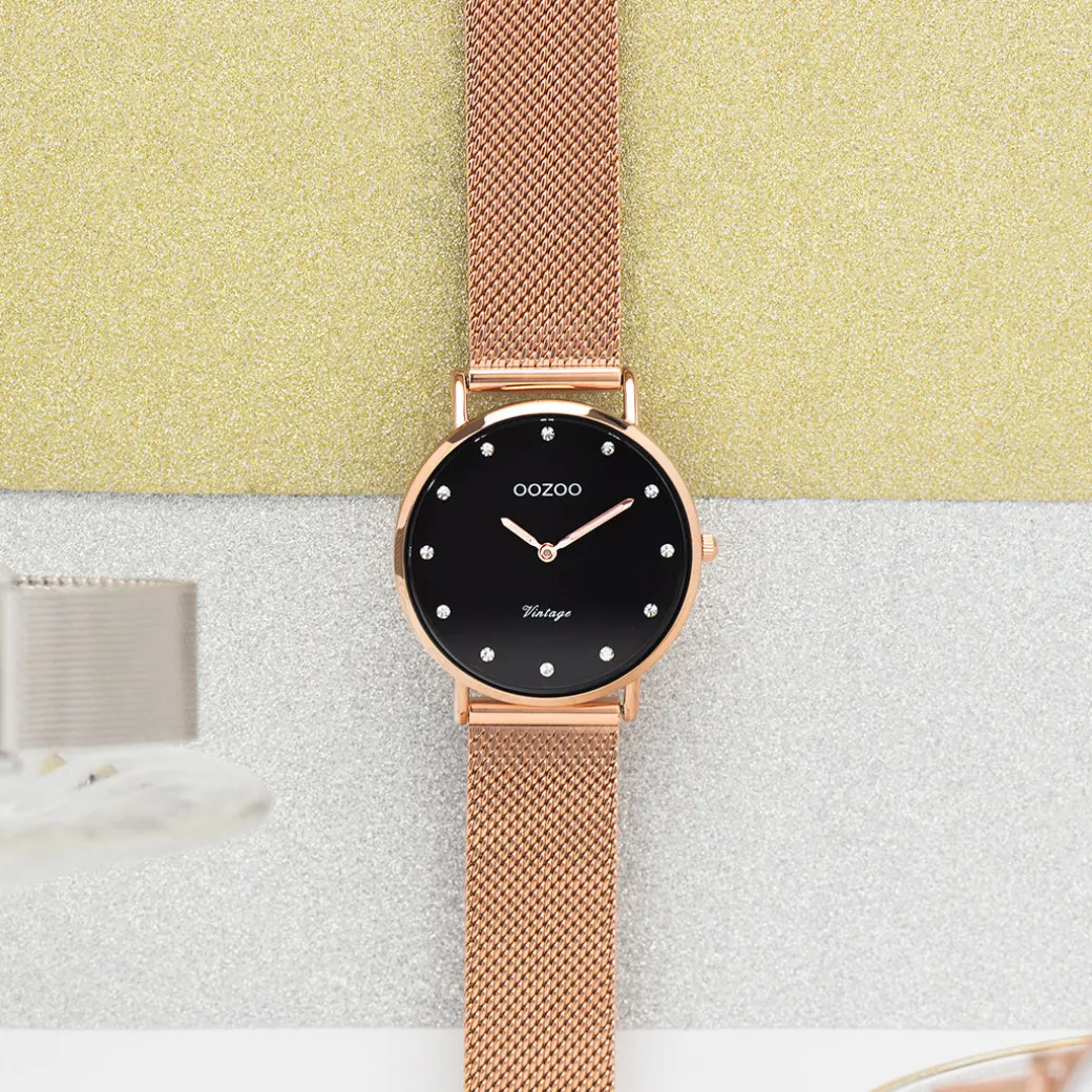 Rosé goudkleurige OOZOO horloge met metalen mesh armband - C20244