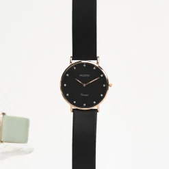 Rosé goudkleurige OOZOO horloge met zwarte leren band - C20249