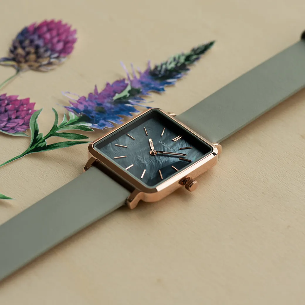 Rosé goudkleurige OOZOO horloge met steengrijze leren band - C9947