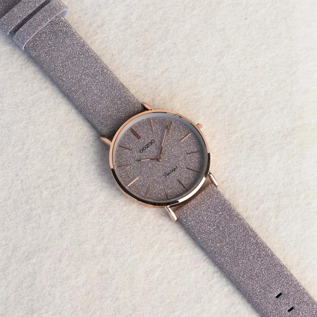 Rosé goudkleurige OOZOO horloge met taupe leren band - C20162