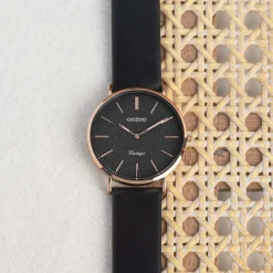 Rosé goudkleurige OOZOO horloge met zwarte leren band - C20169