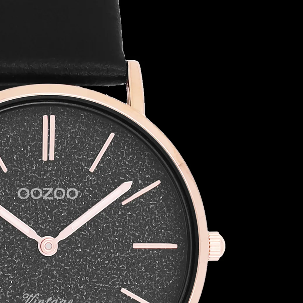 Rosé goudkleurige OOZOO horloge met zwarte leren band - C20209