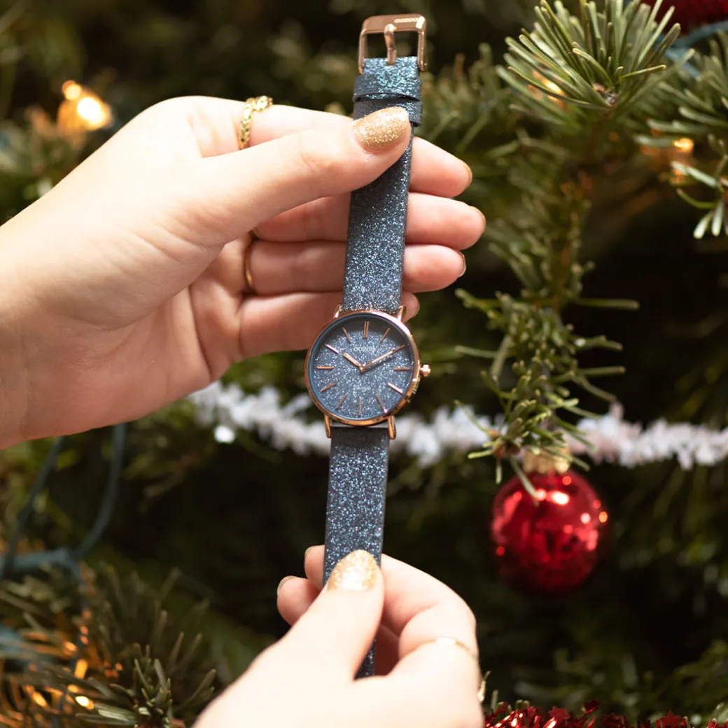 Rosé goudkleurige OOZOO horloge met donker blauwe leren band - C20203