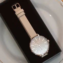 Rosé goudkleurige OOZOO horloge met licht taupe leren band - C11030