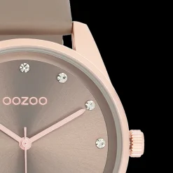 Rosé goudkleurige OOZOO horloge met taupe leren band - C11047