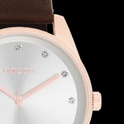 Rosé goudkleurige OOZOO horloge met bruine leren band - C11048