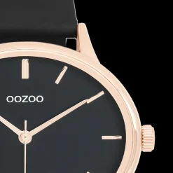 Rosé goudkleurige OOZOO horloge met zwarte leren band - C11054