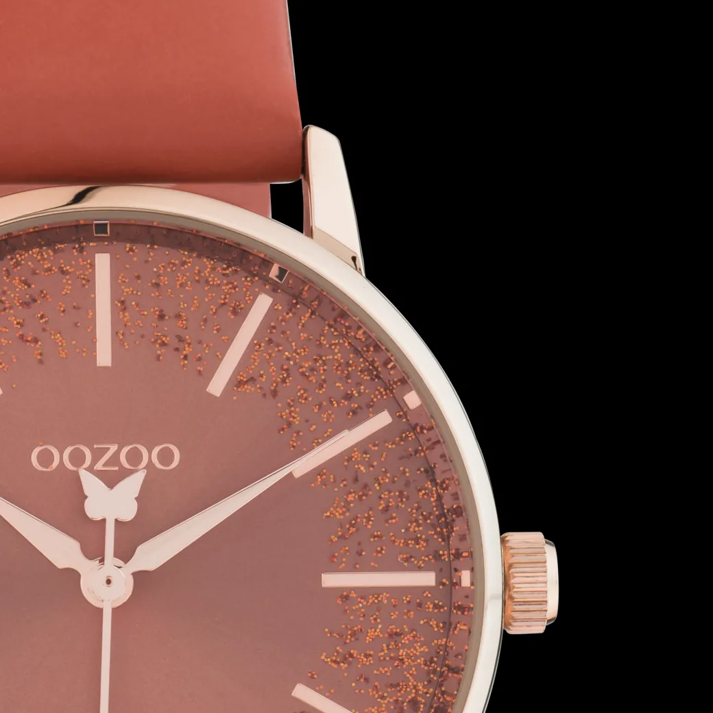 Rosé goudkleurige OOZOO horloge met abrikoos goudkleurige leren band - C10934