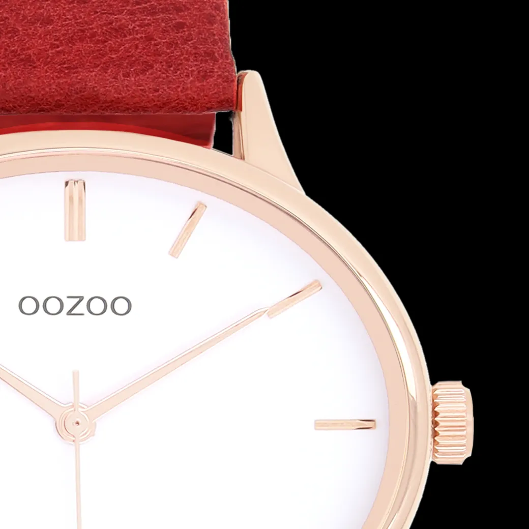 Rosé goudkleurige OOZOO horloge met rode leren band - C11053