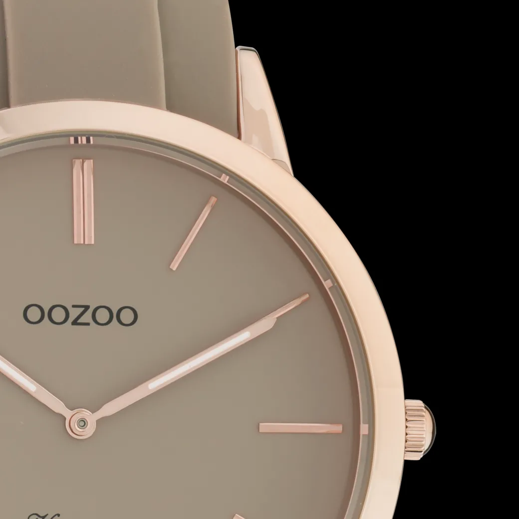 Rosé goudkleurige OOZOO horloge met taupe rubber band - C20170