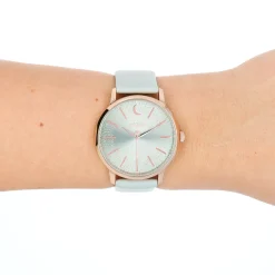Rosé goudkleurige OOZOO horloge met steengrijze leren band - C11040