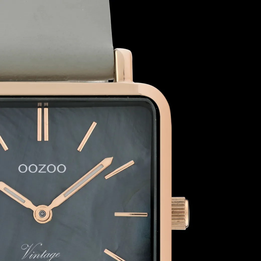Rosé goudkleurige OOZOO horloge met steengrijze leren band - C9947