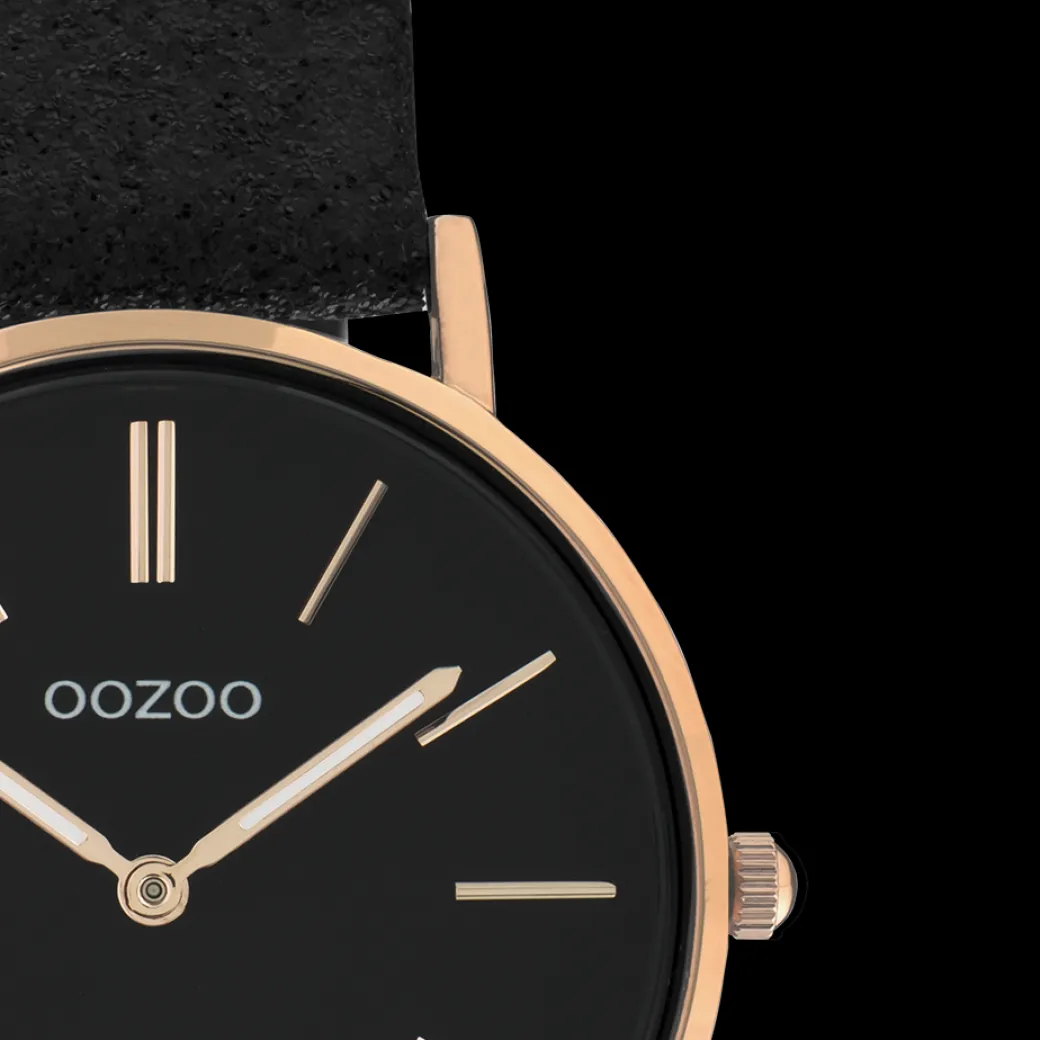 Rosé goudkleurige OOZOO horloge met zwarte leren band - C20159