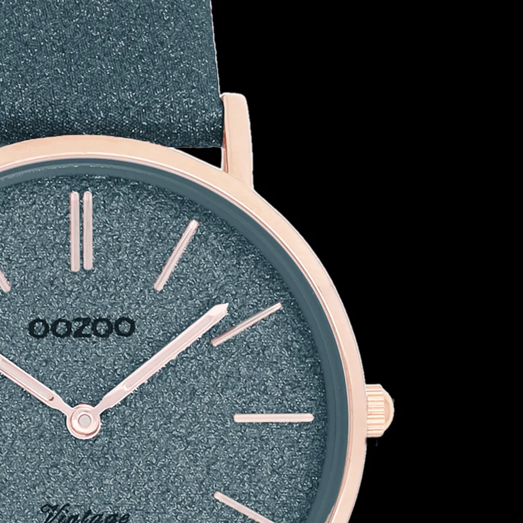 Rosé goudkleurige OOZOO horloge met donker blauwe leren band - C20203