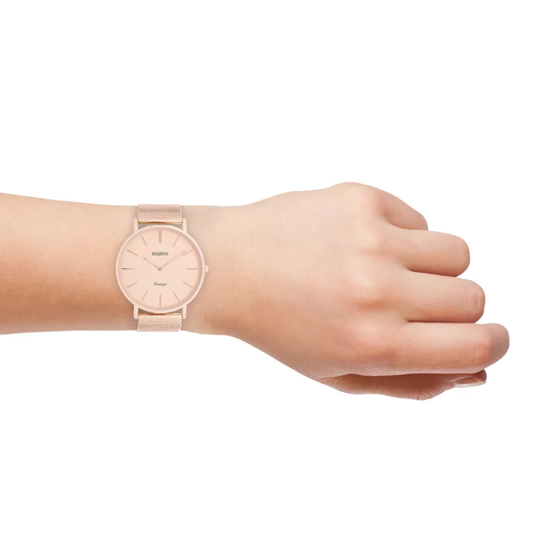 Rosé goudkleurige OOZOO horloge met metalen mesh armband - C9920