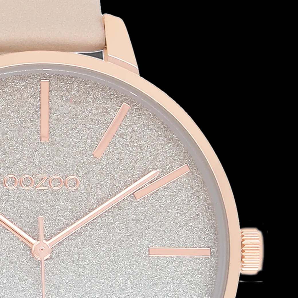 Rosé goudkleurige OOZOO horloge met licht taupe leren band - C11030