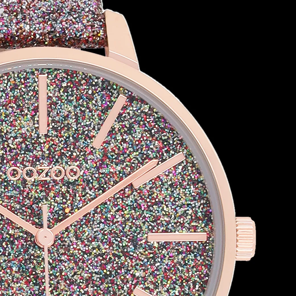 Rosé goudkleurige OOZOO horloge met multicolor leren band - C11032
