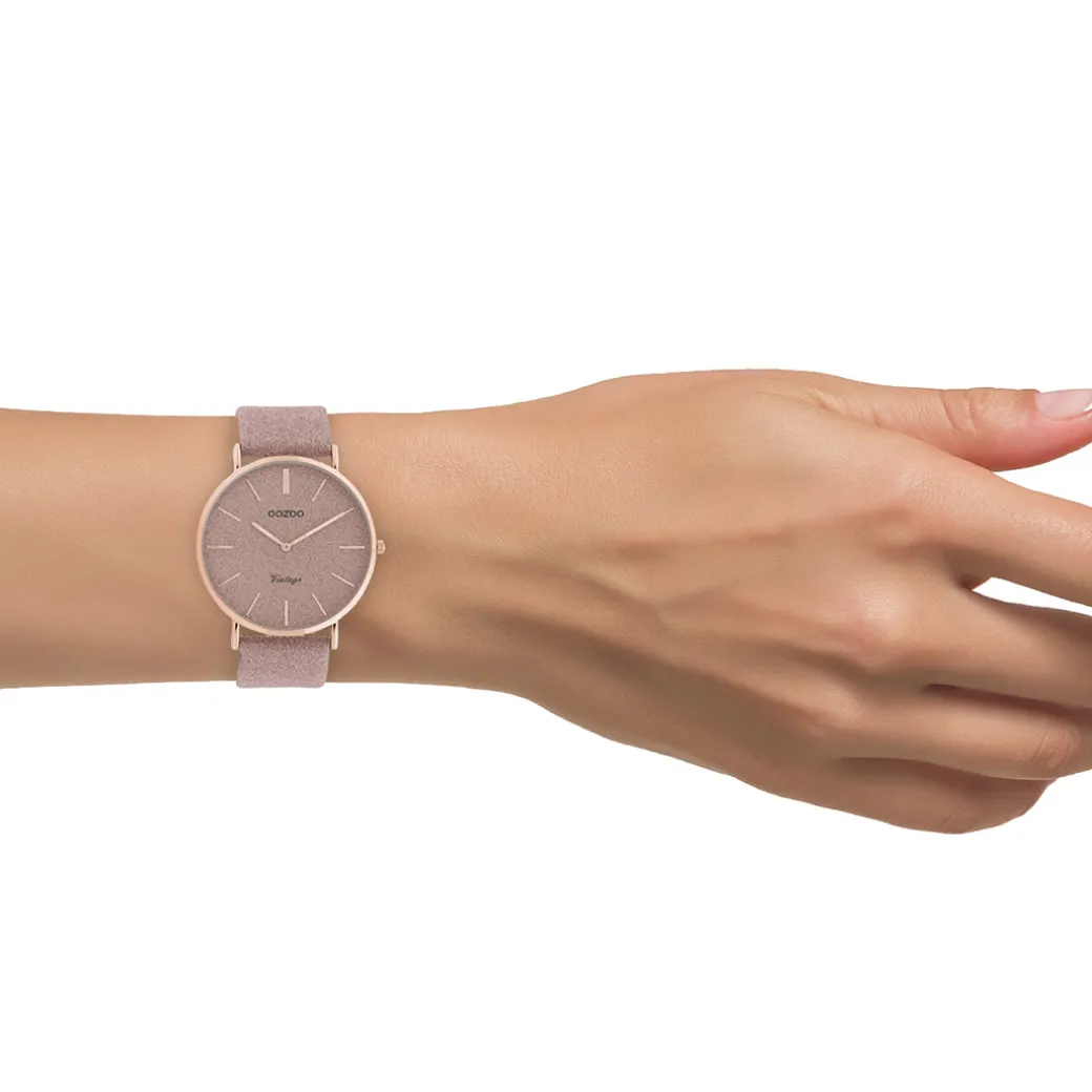 Rosé goudkleurige OOZOO horloge met oud roze leren band - C20161