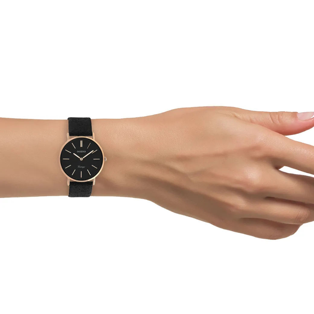 Rosé goudkleurige OOZOO horloge met zwarte leren band - C20159
