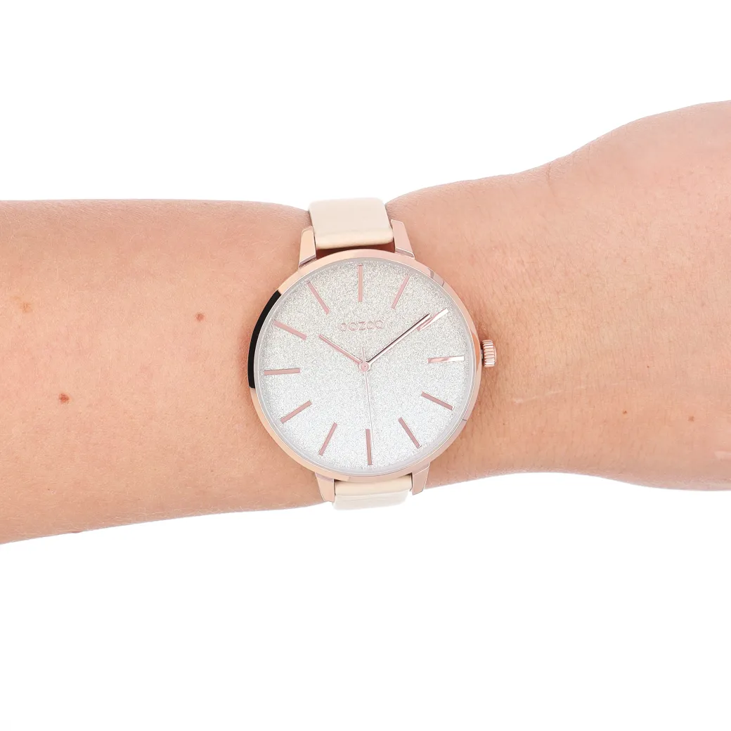 Rosé goudkleurige OOZOO horloge met licht taupe leren band - C11030