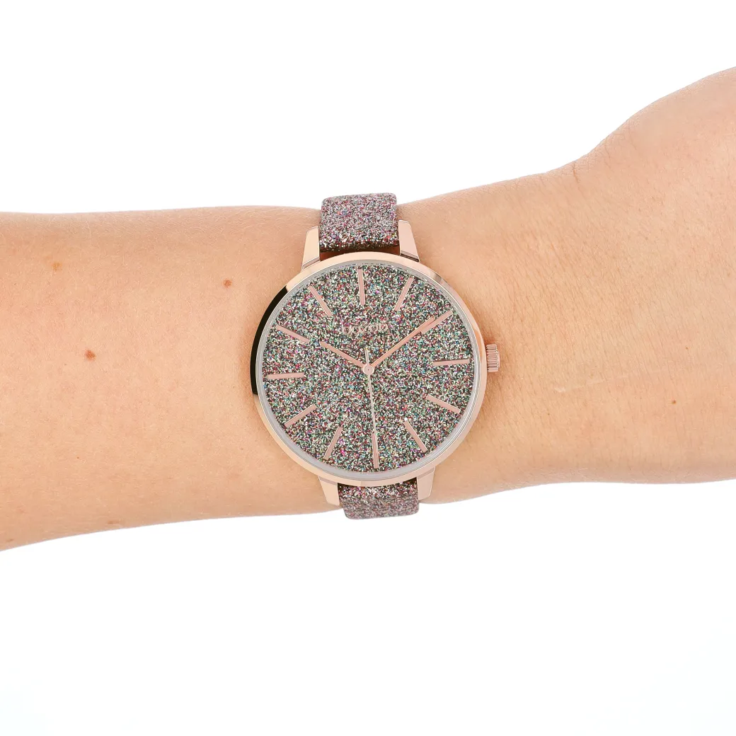 Rosé goudkleurige OOZOO horloge met multicolor leren band - C11032