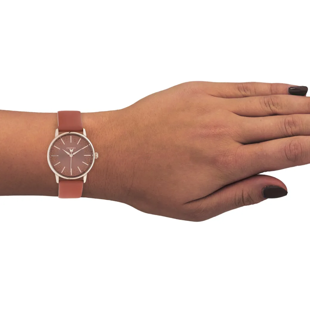 Rosé goudkleurige OOZOO horloge met abrikoos goudkleurige leren band - C10934