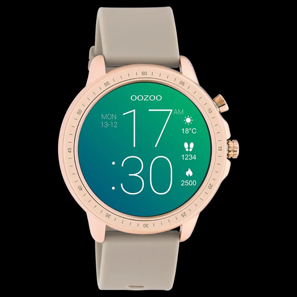 Rosé goudkleurige OOZOO smartwatch met taupe rubber band - Q00302