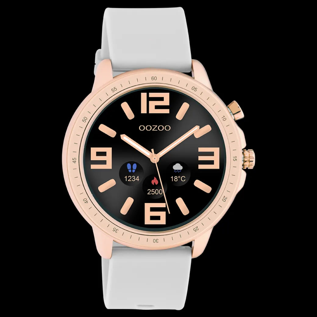 Rosé goudkleurige OOZOO smartwatch met steengrijze rubber band - Q00323