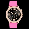 Rosé goudkleurige OOZOO smartwatch met framboos roze rubber band - Q00325