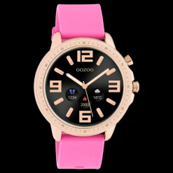 Rosé goudkleurige OOZOO smartwatch met framboos roze rubber band - Q00325