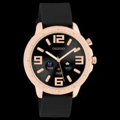 Rosé goudkleurige OOZOO smartwatch met zwarte rubber band - Q00303