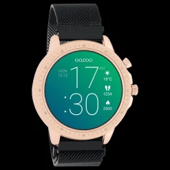 Rosé goudkleurige OOZOO smartwatch met zwarte metalen mesh armband - Q00308