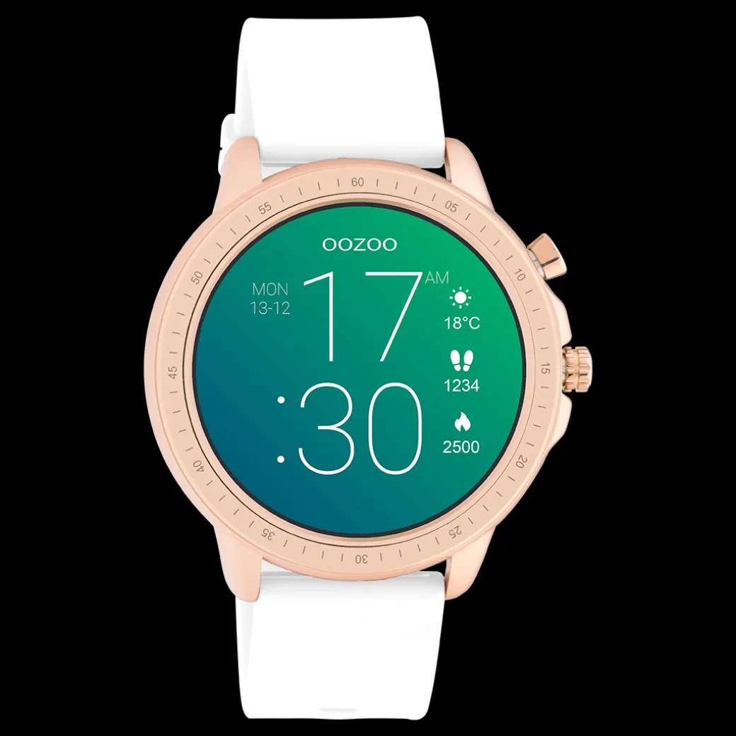 Rosé goudkleurige OOZOO smartwatch met witte rubber band - Q00322