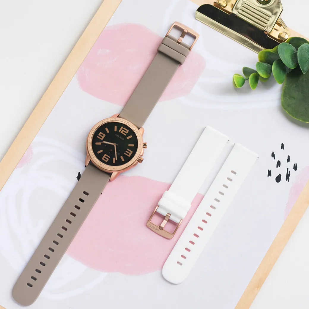 Rosé goudkleurige OOZOO smartwatch met taupe rubber band - Q00302