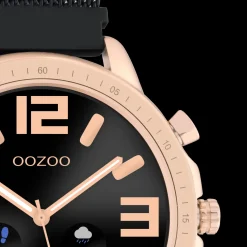 Rosé goudkleurige OOZOO smartwatch met zwarte metalen mesh armband - Q00308